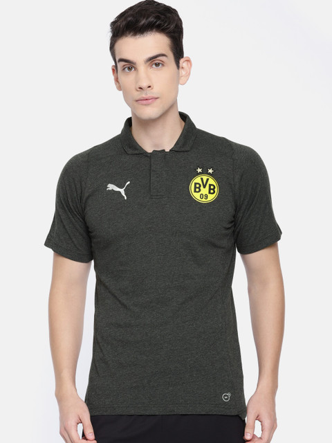 

Puma Men Charcoal Grey Solid BVB Casual Polowithout Sponsor Logo T-shirt