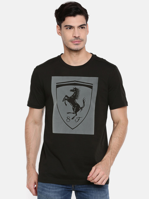 

Puma Men Black Ferrari Big Shield DRY-CELL Printed Pure Cotton T-shirt