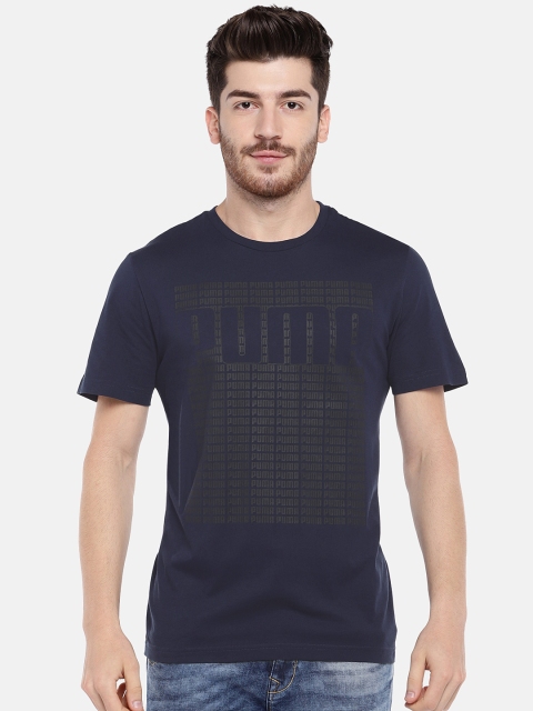 

Puma Men Navy Blue Wording Tee Printed Round Neck T-shirt