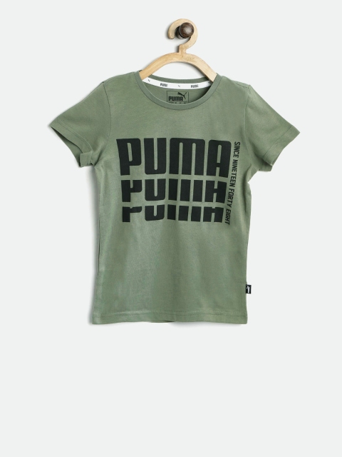 

Puma Boys Olive Green Rebel Bold Basic Printed Round Neck T-shirt