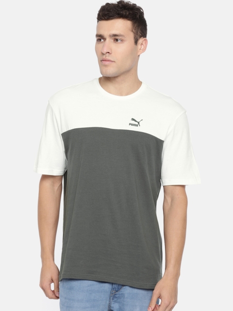 

Puma Men Grey & White Colourblocked Retro T-shirt