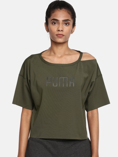 

Puma Women Olive Green Printed Round Neck T-shirt