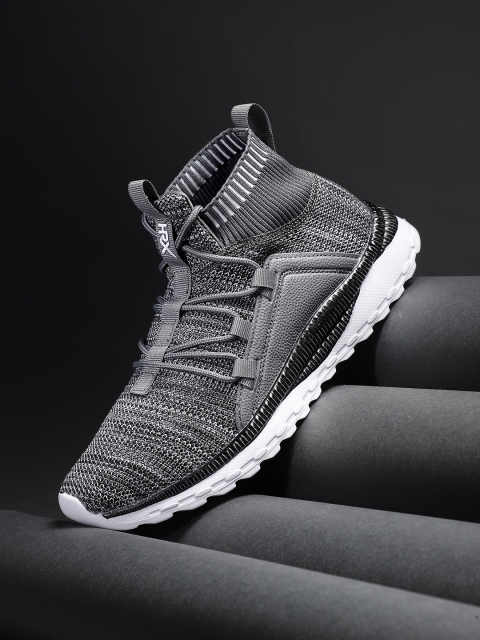 

HRX by Hrithik Roshan Men Grey Mid-Top Flash Knit Running Shoes