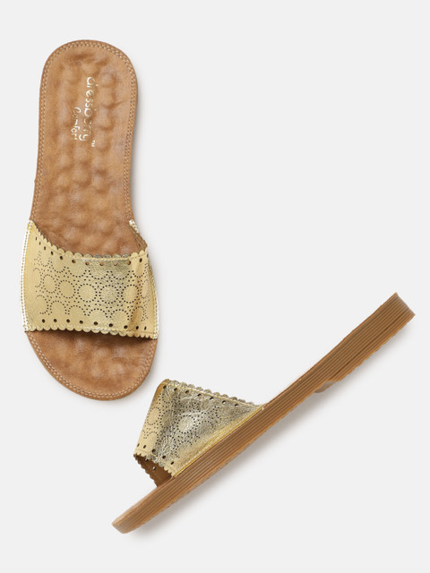 

DressBerry Comfort Women Gold-Toned Solid Open Toe Flats