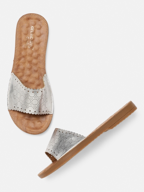 

DressBerry Women Silver-Toned Solid Open Toe Flats