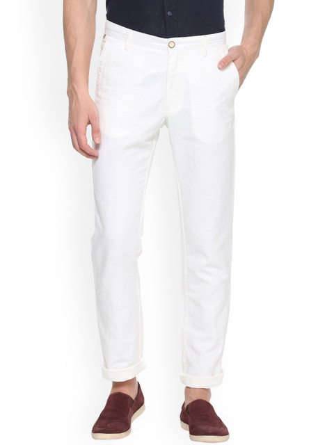 

Allen Solly Men White Solid Comfort Fit Regular Trousers