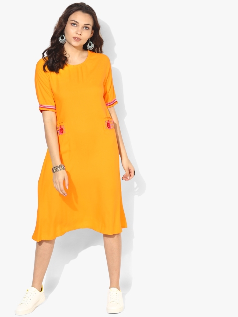 

Sangria Women Mustard Yellow Solid A-Line Dress