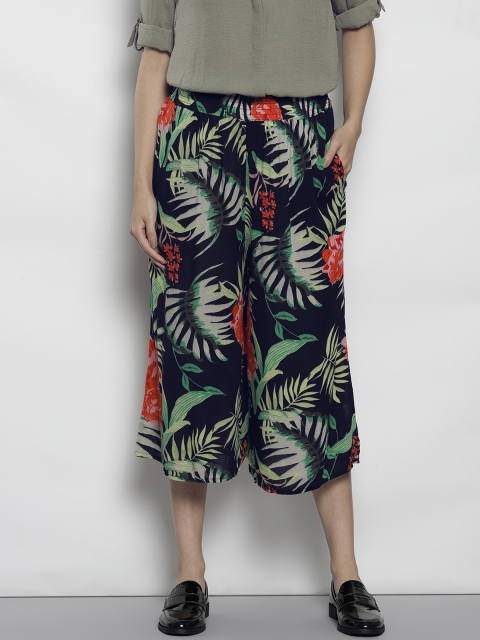 

DOROTHY PERKINS Women Navy Blue & Green Regular Fit Printed Culottes