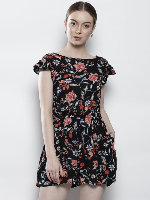 

DOROTHY PERKINS Black & Coral Orange Printed Playsuit