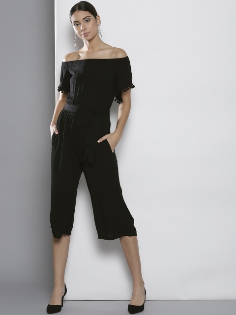 

DOROTHY PERKINS Black Solid Culotte Jumpsuit