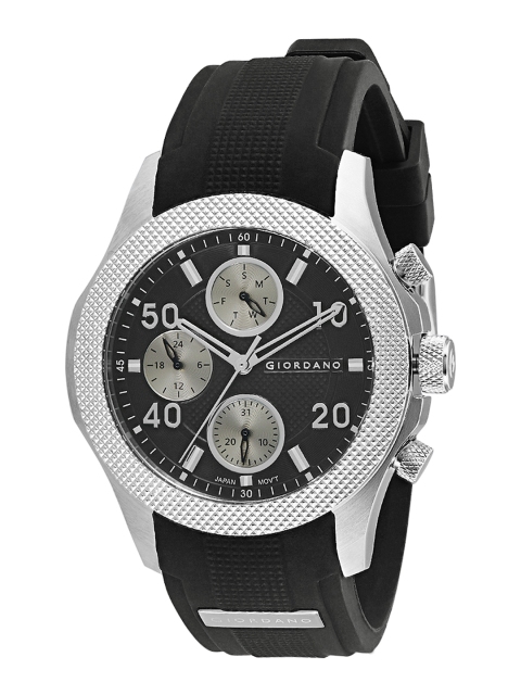 

GIORDANO Men Silver-Toned & Black Leather Analogue Watch 1941-01