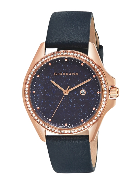 

GIORDANO Women Blue & Rose Gold Leather Analogue Watch 2930-03