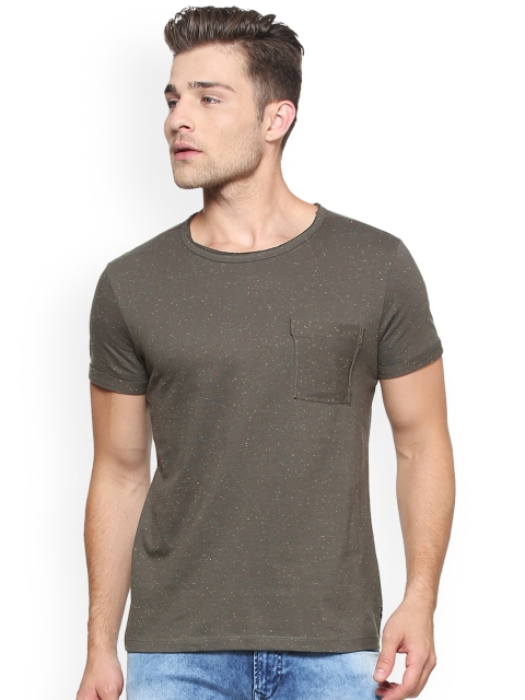 

Solly Jeans Co. Men Olive Green Self Design Round Neck T-shirt