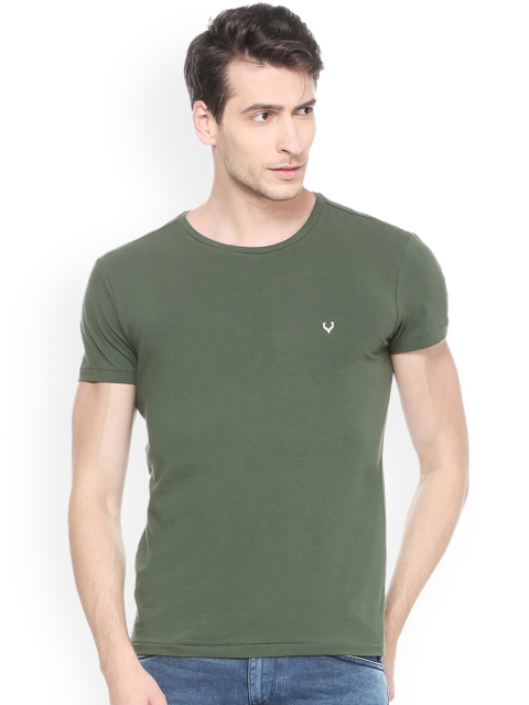 

Solly Jeans Co. Men Olive Green Solid Round Neck T-shirt
