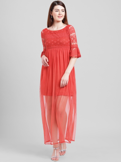 

Texco Women Red Self Design Maxi Dress