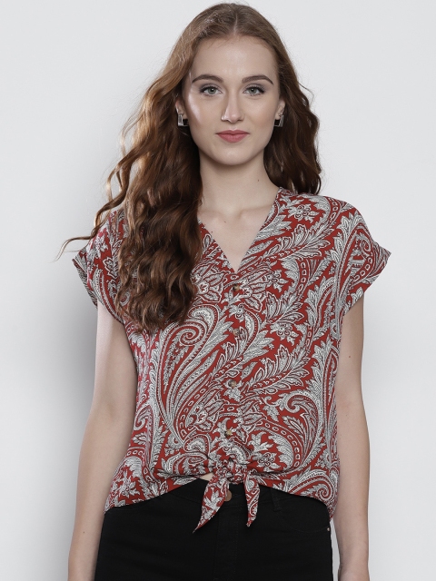 

DOROTHY PERKINS Women Maroon & Off-White Printed Shirt Style Top