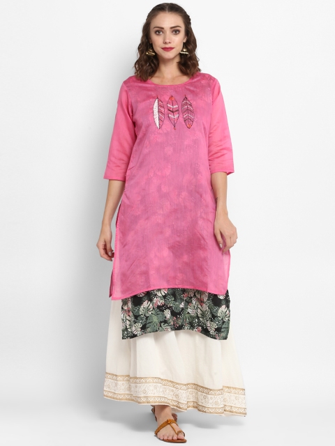 

Mytri Women Pink Embroidered Straight Kurta