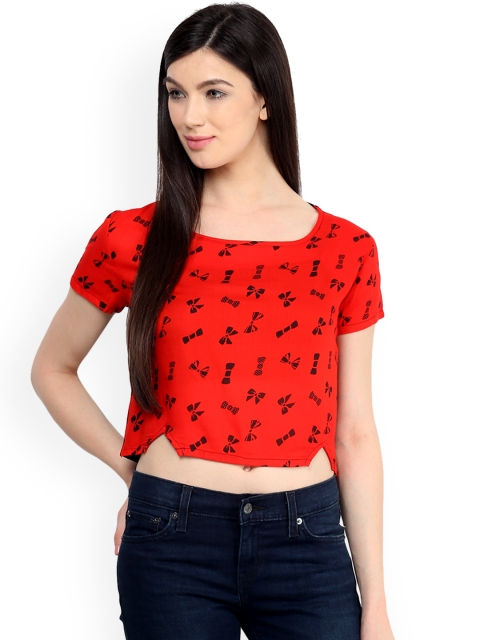 

Pannkh Women Red & Navy Blue Printed Crop Top