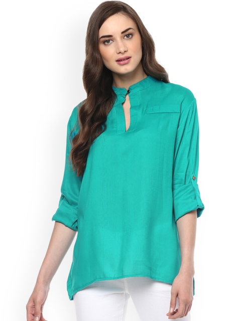 

Pannkh Women Green Solid A-Line Top