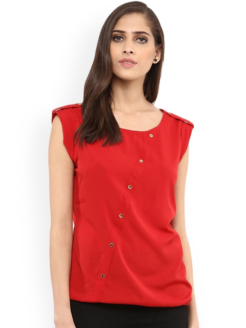 

Pannkh Women Red Solid Blouson Top