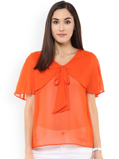 

Pannkh Women Orange Solid A-Line Top