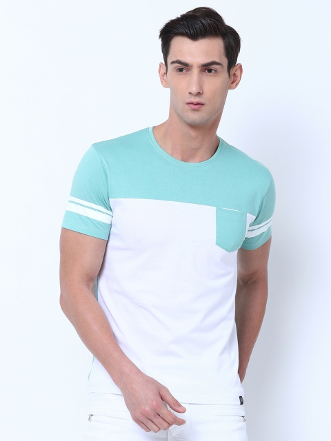 

LOCOMOTIVE Men Blue & White Colourblocked Round Neck T-shirt