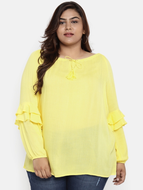 

aLL Plus Size Women Yellow Solid Top