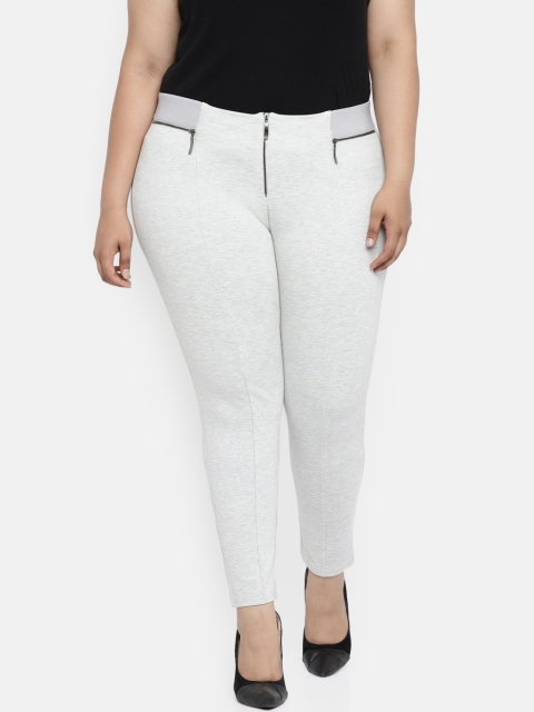

aLL Plus Size Women Grey Melange Solid Treggings