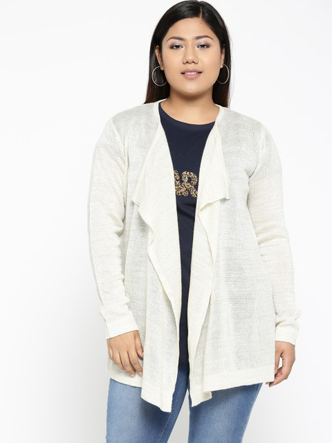 

aLL Plus Size Women Cream-Coloured Shimmered Front-Open Sweater