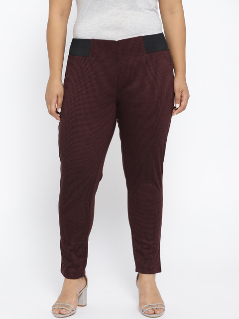 

aLL Plus Size Women Wine-Coloured Black Self-Design Treggings, Burgundy