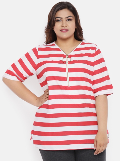 

aLL Plus Size Women White Red Striped Top