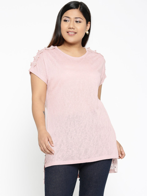

aLL Plus Size Women Pink Shimmered Longline Top