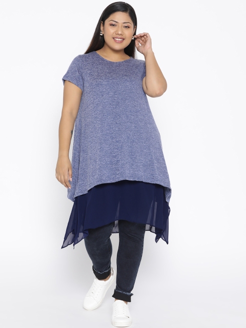 

aLL Plus Size Women Blue Self-Design Layered A-Line Tunic