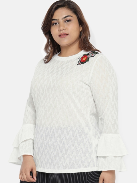 

aLL Plus Size Women White Self Design Regular Top