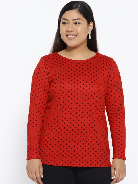 

aLL Plus Size Women Red Black Printed Styled Back Top