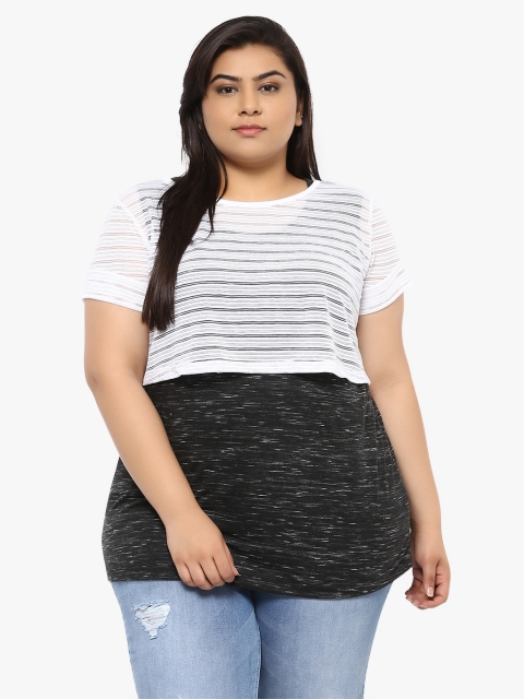 

aLL Plus Size Women Black White Striped Layered Top