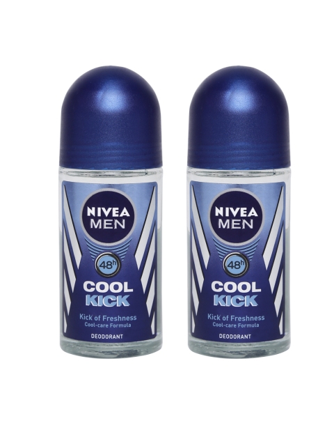 

Nivea Men Pack of 2 Deo NFM Cool Kick Roll-On Deodorant, Blue