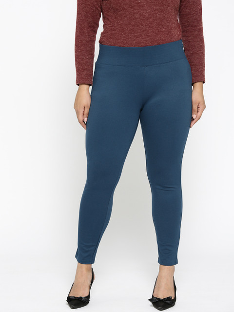 

aLL Plus Size Women Teal Blue Solid Treggings