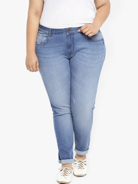 

aLL Plus Size Women Blue Slim Fit Mid-Rise Low Distress Stretchable Jeans