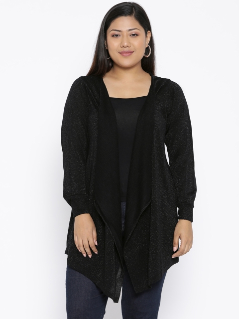 

aLL Plus Size Women Black Solid Shimmery Open Front Shrug