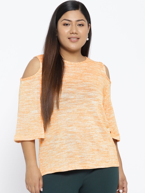 

aLL Plus Size Women Orange Self Design High-Low Top