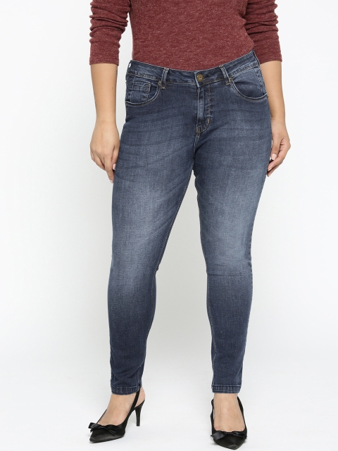 

aLL Plus Size Women Navy Blue Slim Fit Mid-Rise Clean Look Stretchable Jeans