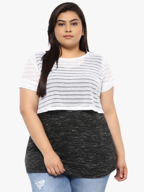 

aLL Plus Size Women White Striped Layered Top