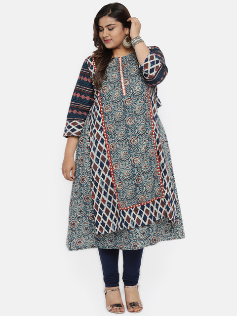 

aLL Plus Size Women Blue Printed A-Line Kurta