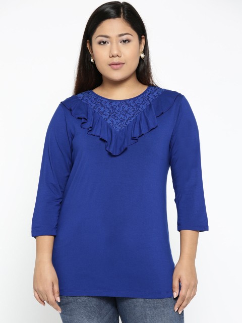 

aLL Plus Size Women Blue Solid Top