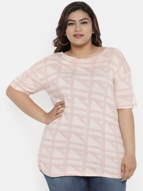 

aLL Plus Size Women Peach-Coloured Printed High-Low Top