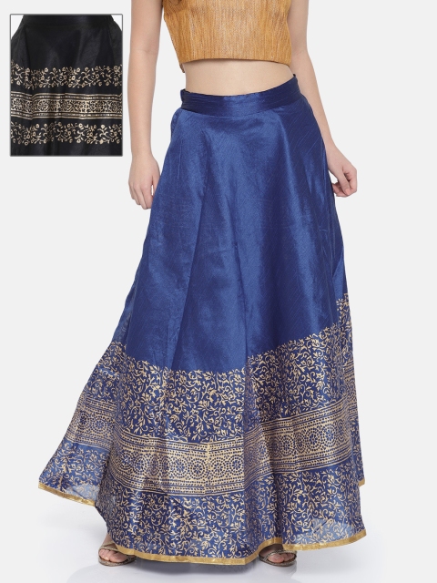 

Ira Soleil Women Black & Blue Printed Reversible Maxi Skirt