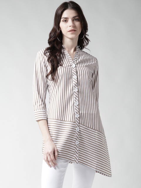 

Style Quotient by Noi Women White & Beige Contemporary Fit Striped Casual Shirt