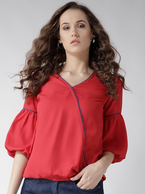 

Style Quotient Women Red Solid Blouson Top