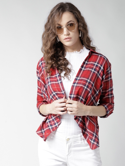 

Style Quotient by Noi Red & Navy Blue Checked Open Front Shrug